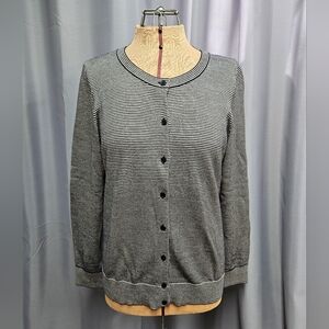 Talbot's Navy Blue Metallic Striped Longsleeved Button-up Cardigan